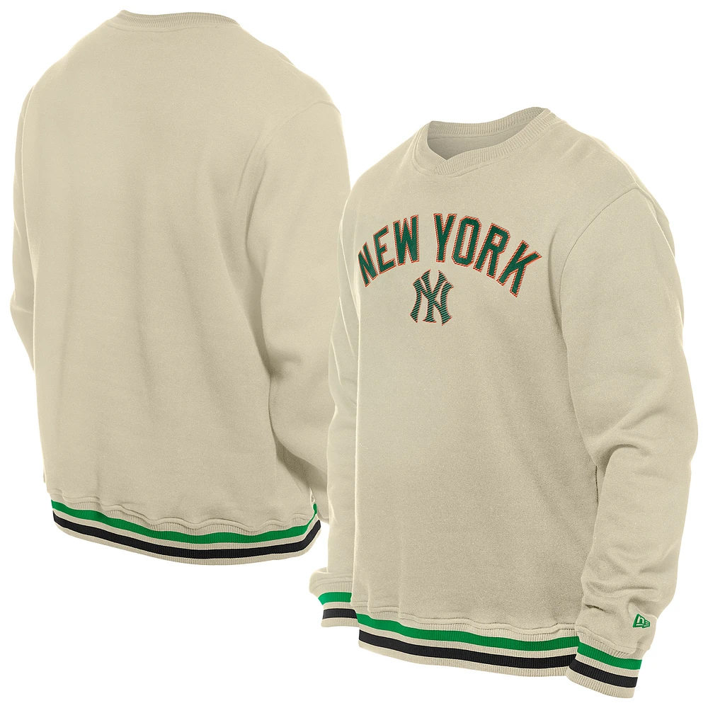 Men's New Era Cream York Yankees St. Patrick's Day Twill Pullover Sweatshirt