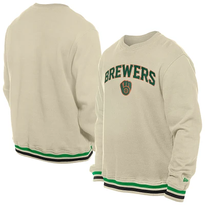 Men's New Era Cream Milwaukee Brewers St. Patrick's Day Twill Pullover Sweatshirt