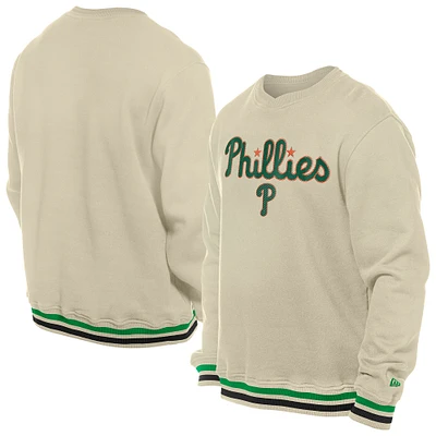 Men's New Era Cream Philadelphia Phillies St. Patrick's Day Twill Pullover Sweatshirt