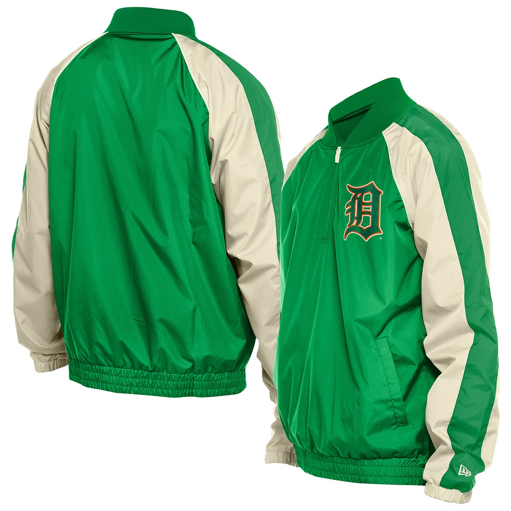 Men's New Era Kelly Green Detroit Tigers St. Patrick's Day Ripstop Raglan Quarter-Zip Windbreaker
