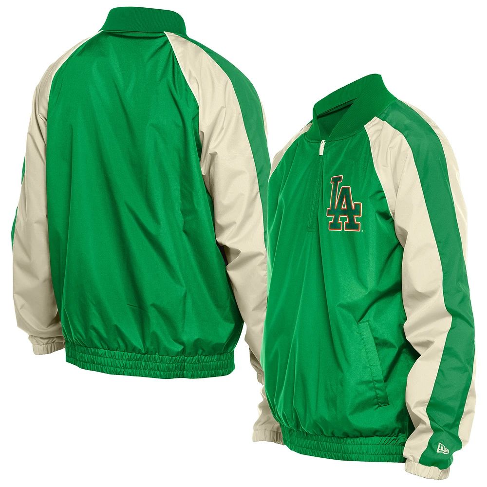 Men's New Era Kelly Green Los Angeles Dodgers St. Patrick's Day Ripstop Raglan Quarter-Zip Windbreaker