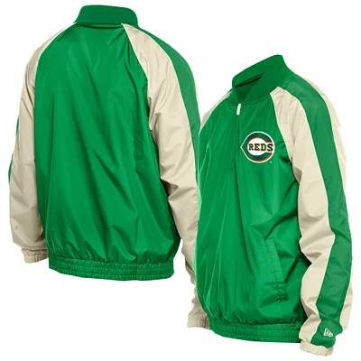 Men's New Era Kelly Green Cincinnati Reds St. Patrick's Day Ripstop Raglan Quarter-Zip Windbreaker