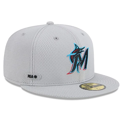 Men's New Era Gray Miami Marlins 2025 MLB Clubhouse 59FIFTY Fitted Hat