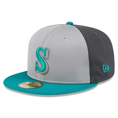 Men's New Era Gray/Aqua Seattle Mariners 2025 Batting Practice 59FIFTY Fitted Hat