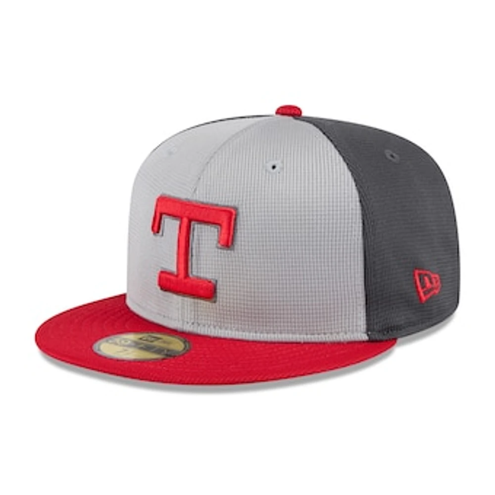 Men's New Era Gray/Red Texas Rangers 2025 Batting Practice 59FIFTY Fitted Hat