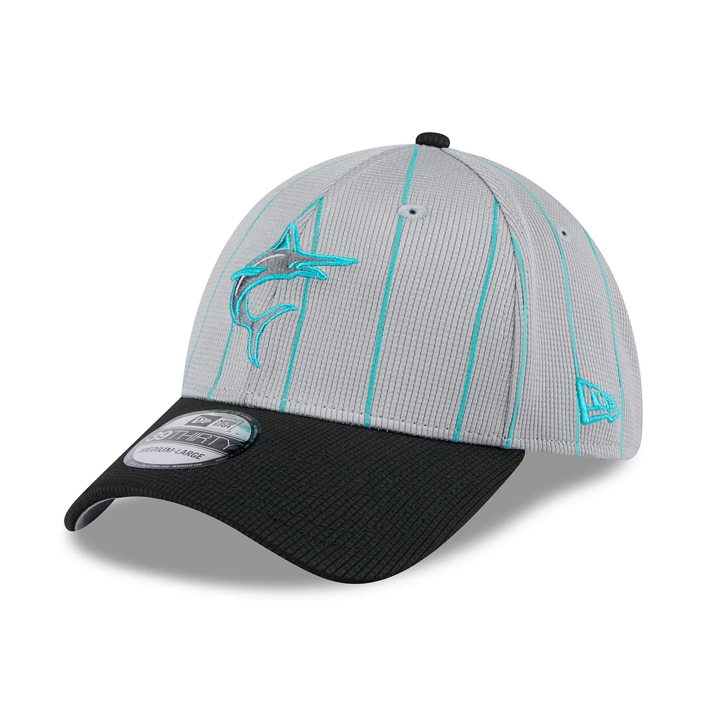 Men's New Era Gray/Black Miami Marlins 2025 Batting Practice 39THIRTY Flex Hat