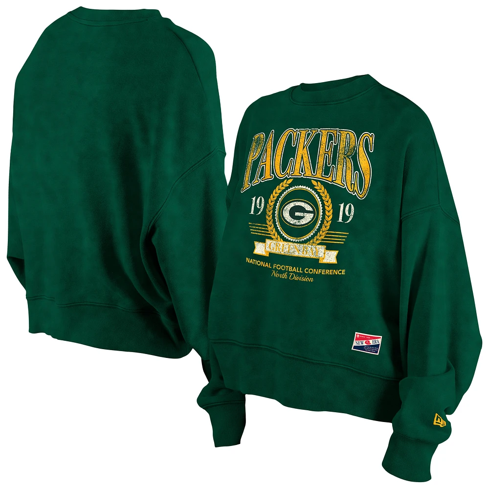 Women's New Era Green Green Bay Packers Throwback Boxy Sweatshirt