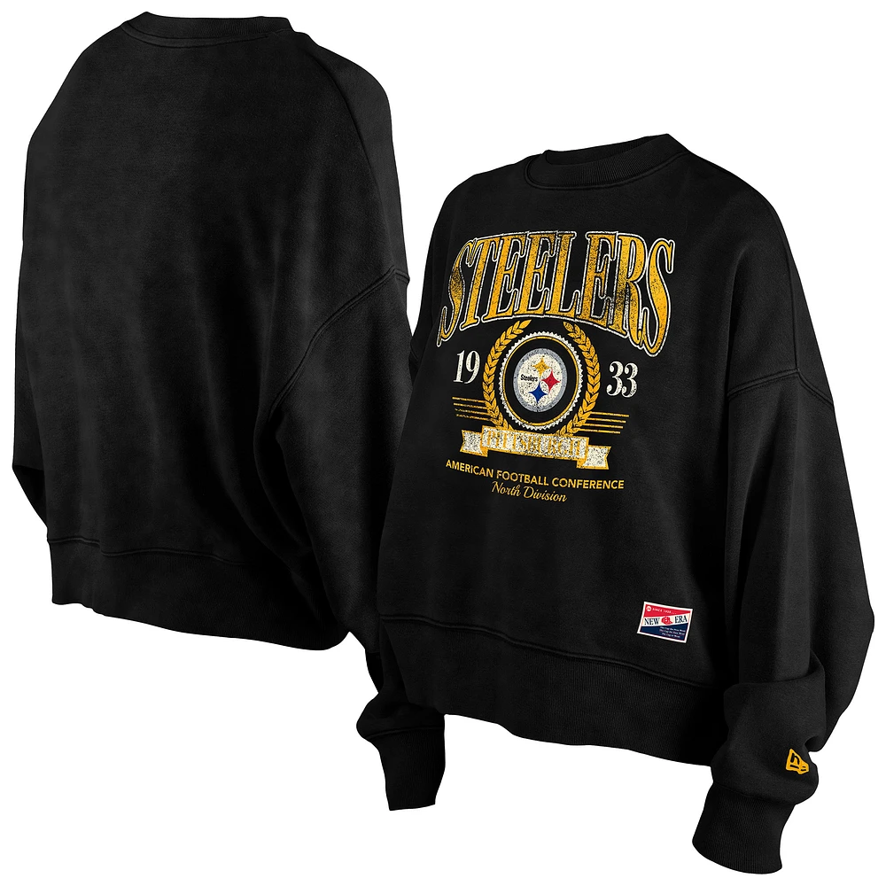 Women's New Era Black Pittsburgh Steelers Throwback Boxy Sweatshirt