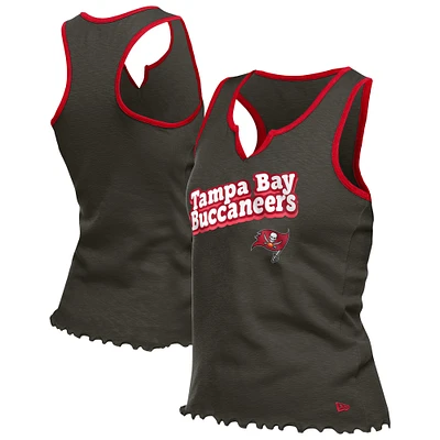 Women's New Era Pewter Tampa Bay Buccaneers Lettuce Hem Notch Neck Tri-Blend Tank Top