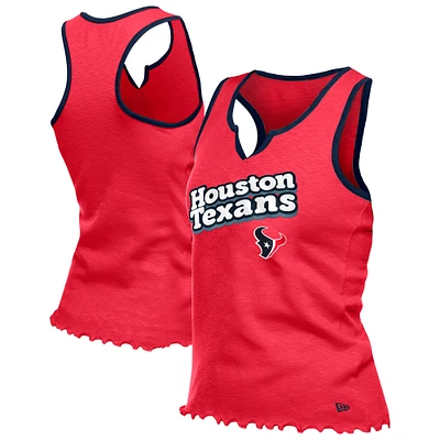 Women's New Era Red Houston Texans Lettuce Hem Notch Neck Tri-Blend Tank Top