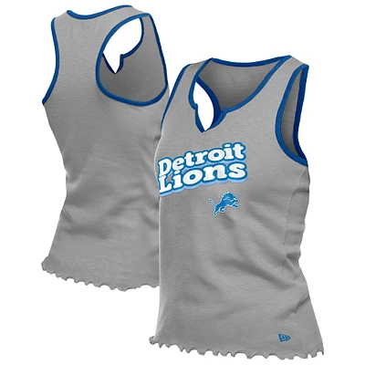 Women's New Era Silver Detroit Lions Lettuce Hem Notch Neck Tri-Blend Tank Top