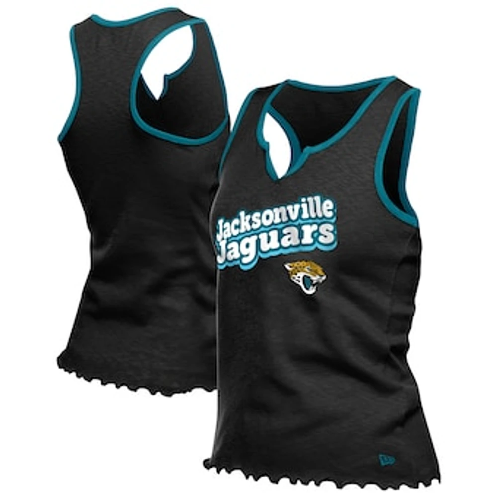 Women's New Era Black Jacksonville Jaguars Lettuce Hem Notch Neck Tri-Blend Tank Top