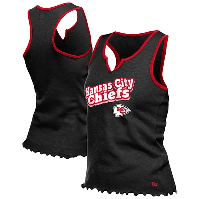 Women's New Era Black Kansas City Chiefs Lettuce Hem Notch Neck Tri-Blend Tank Top