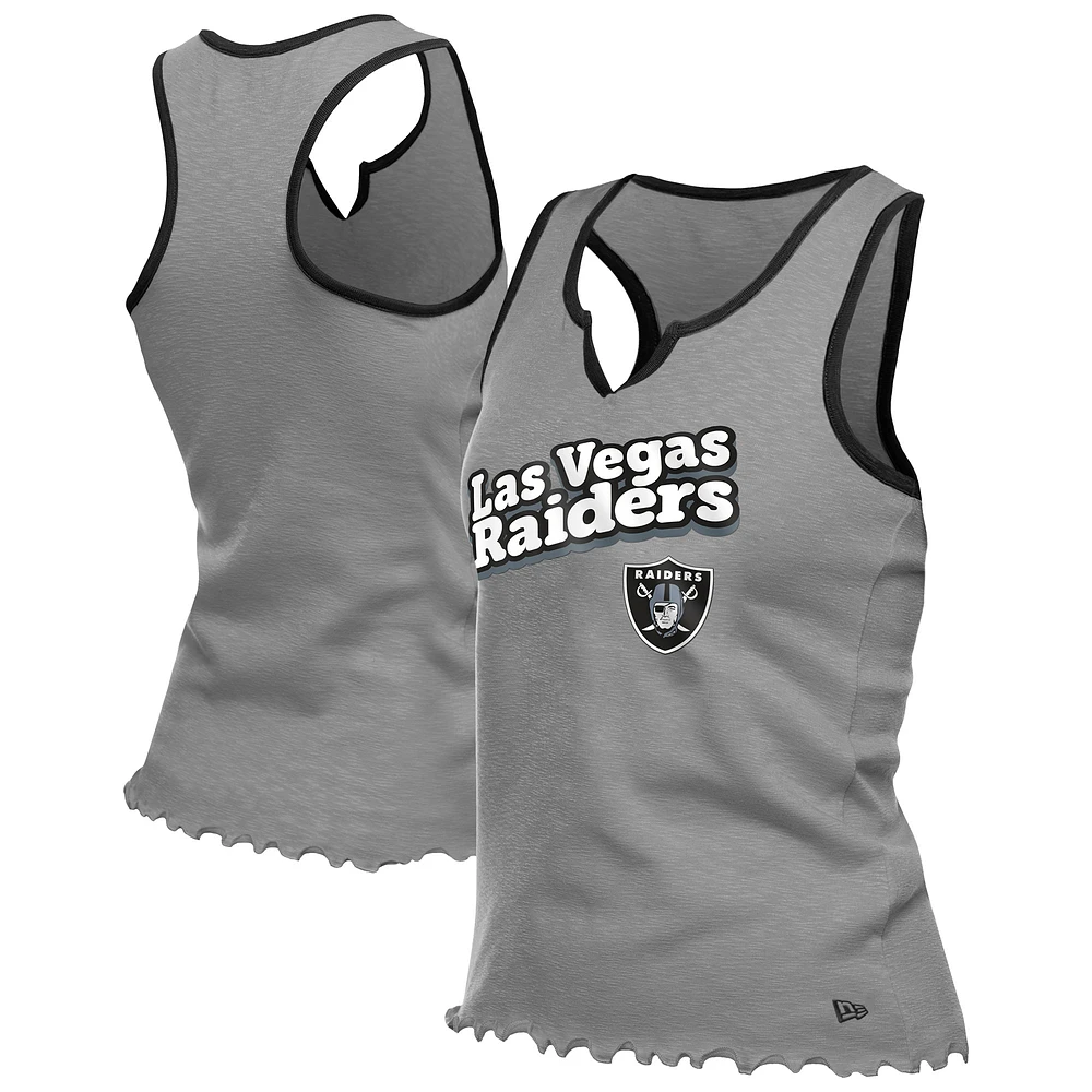 Women's New Era Silver Las Vegas Raiders Lettuce Hem Notch Neck Tri-Blend Tank Top