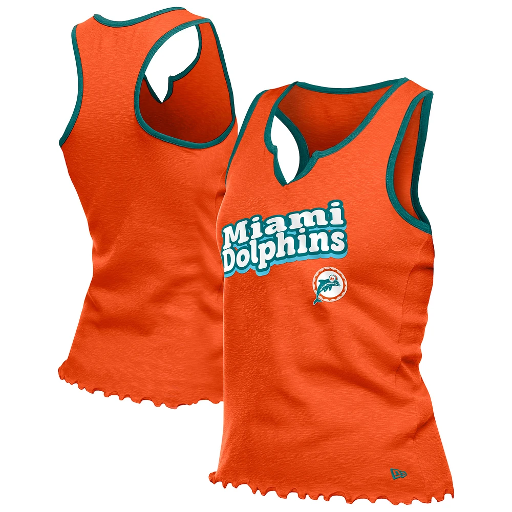 Women's New Era Orange Miami Dolphins Lettuce Hem Notch Neck Tri-Blend Tank Top