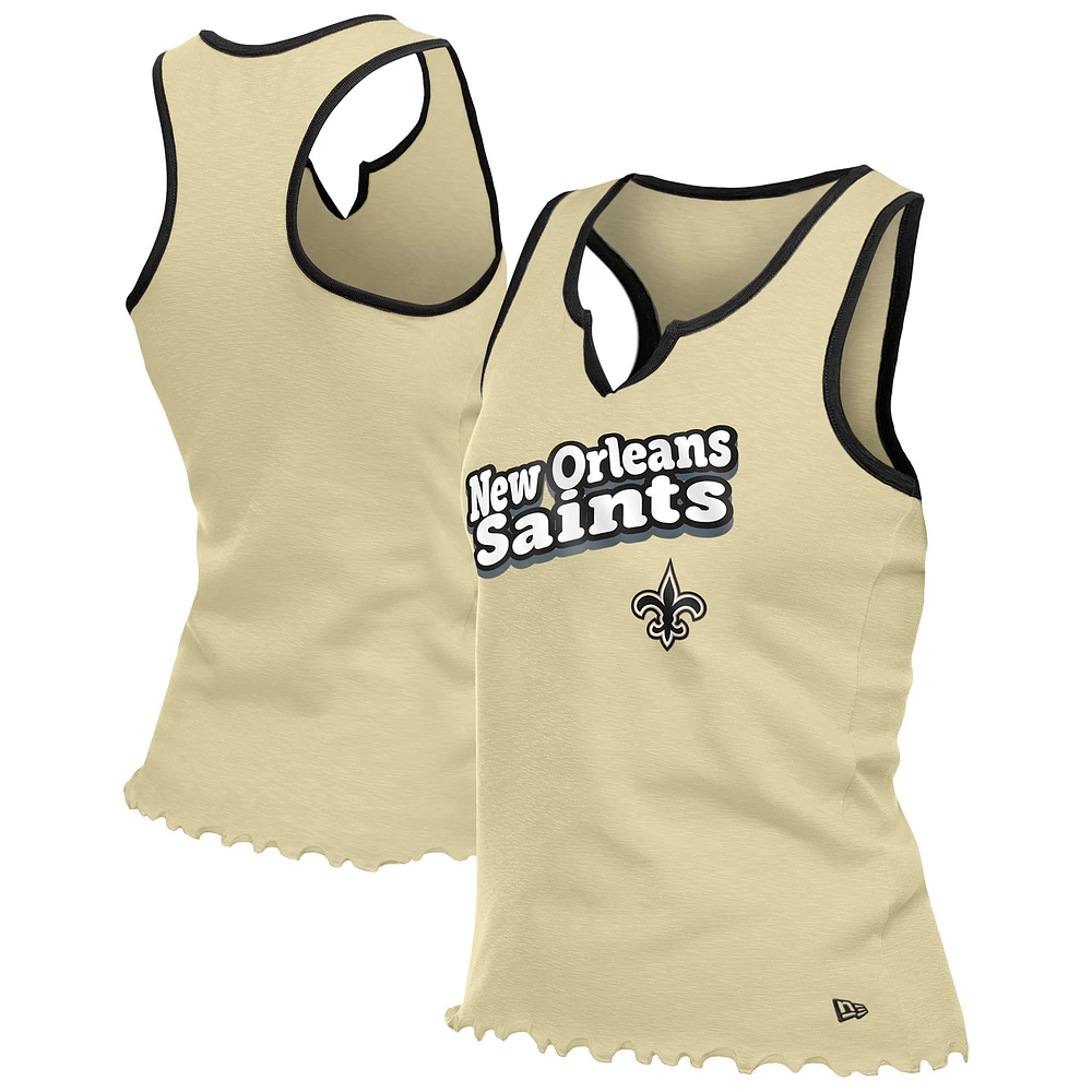 Women's New Era Gold New Orleans Saints Lettuce Hem Notch Neck Tri-Blend Tank Top