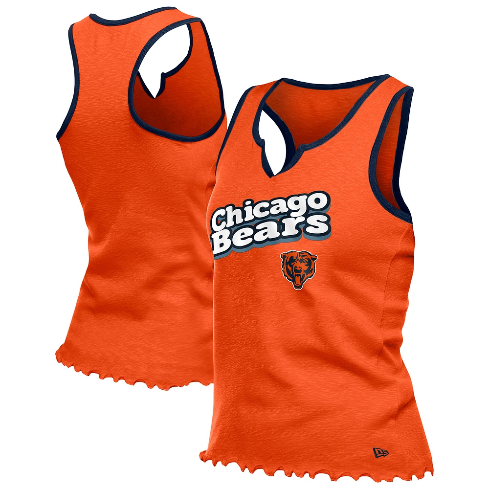 Women's New Era Orange Chicago Bears Lettuce Hem Notch Neck Tri-Blend Tank Top