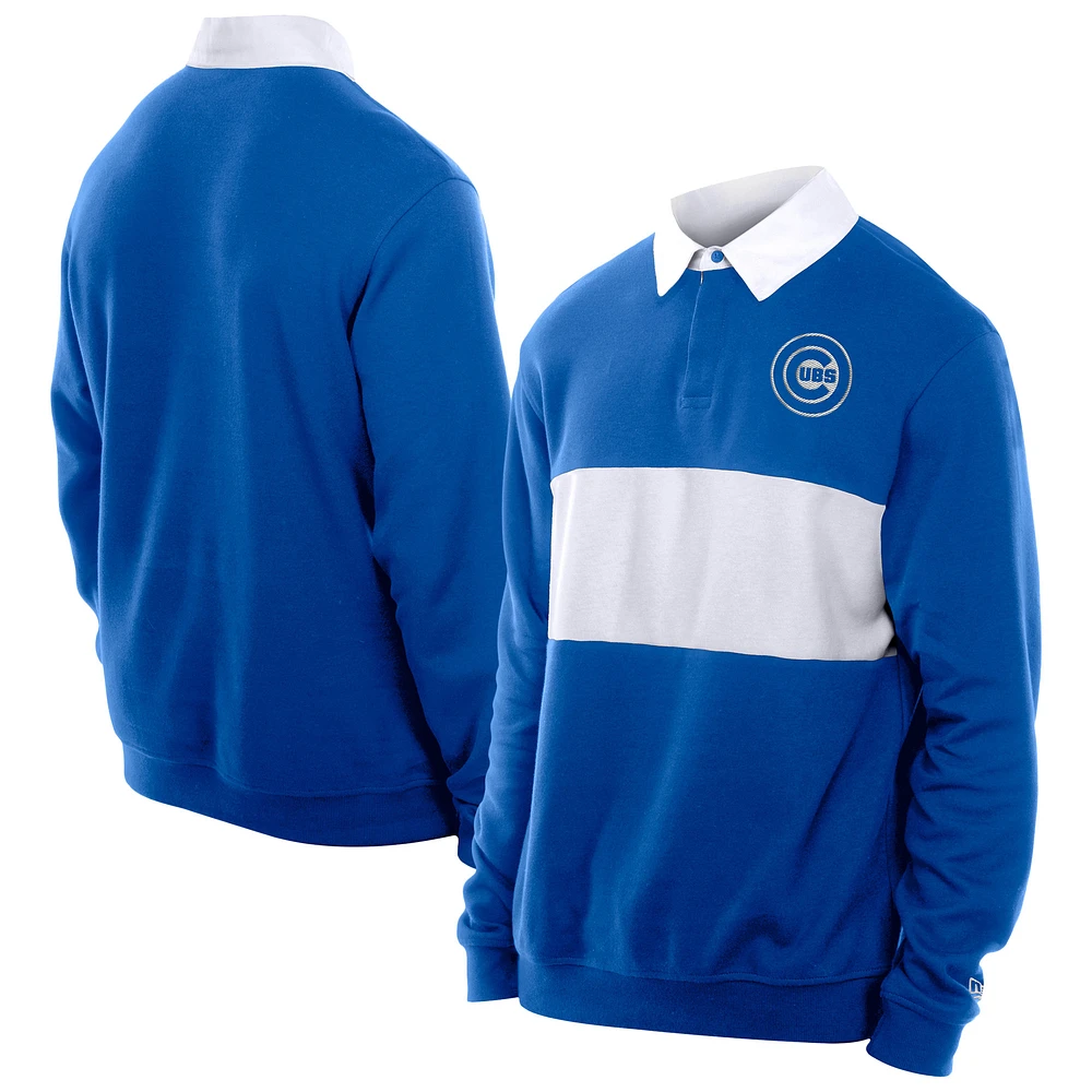 Men's New Era Royal Chicago Cubs Throwback Prep Colorblock Rugby Polo