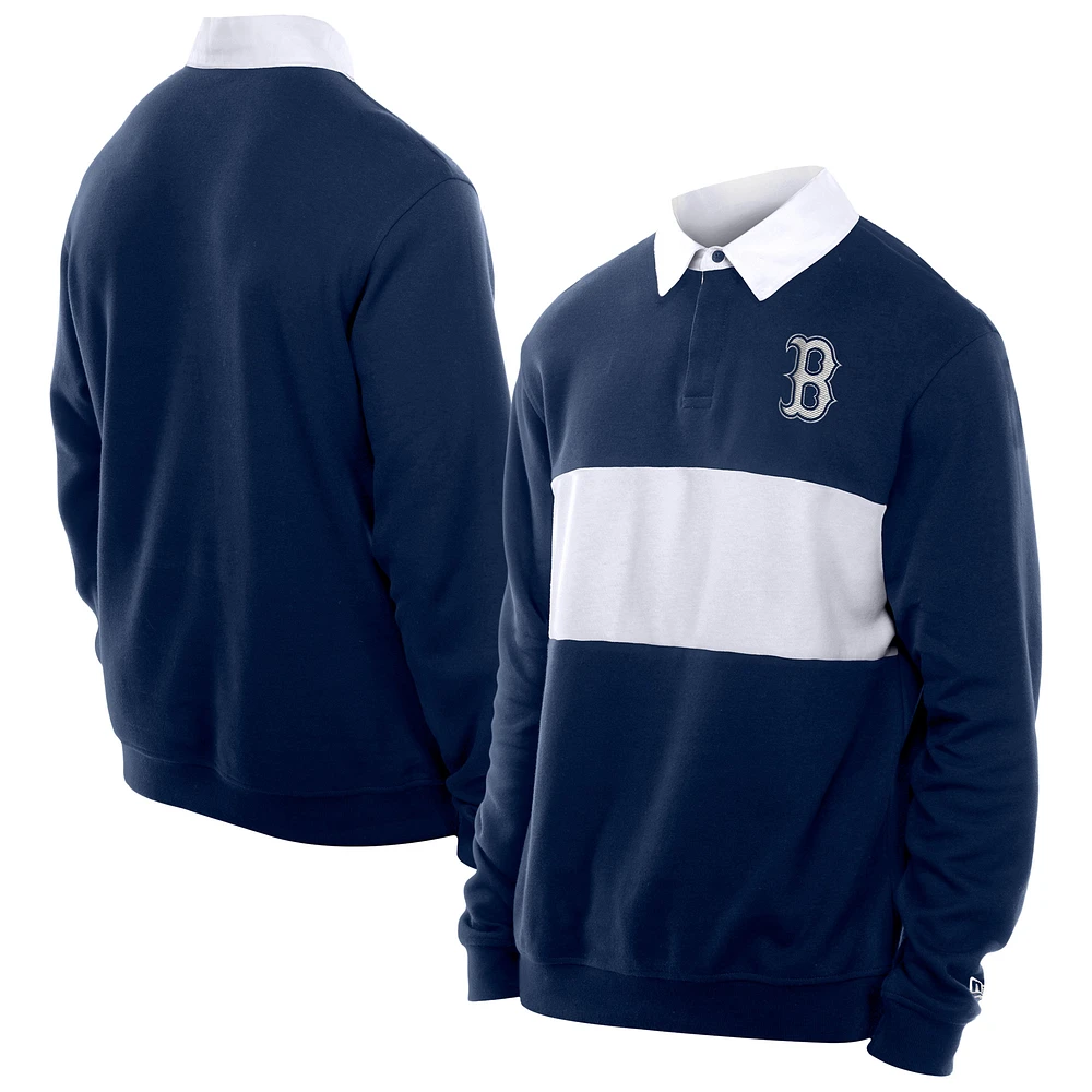 Men's New Era Navy Boston Red Sox Throwback Prep Colorblock Rugby Polo