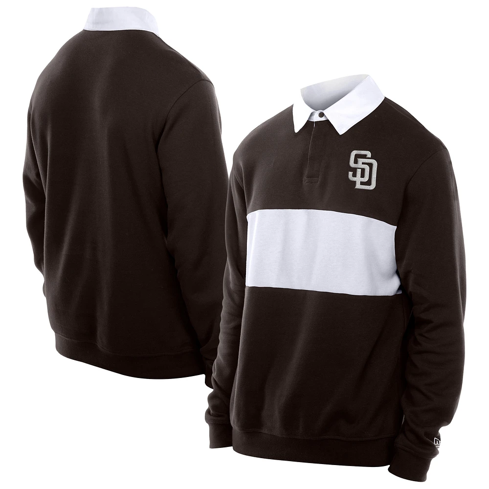 Men's New Era Dark Brown San Diego Padres Throwback Prep Colorblock Rugby Polo