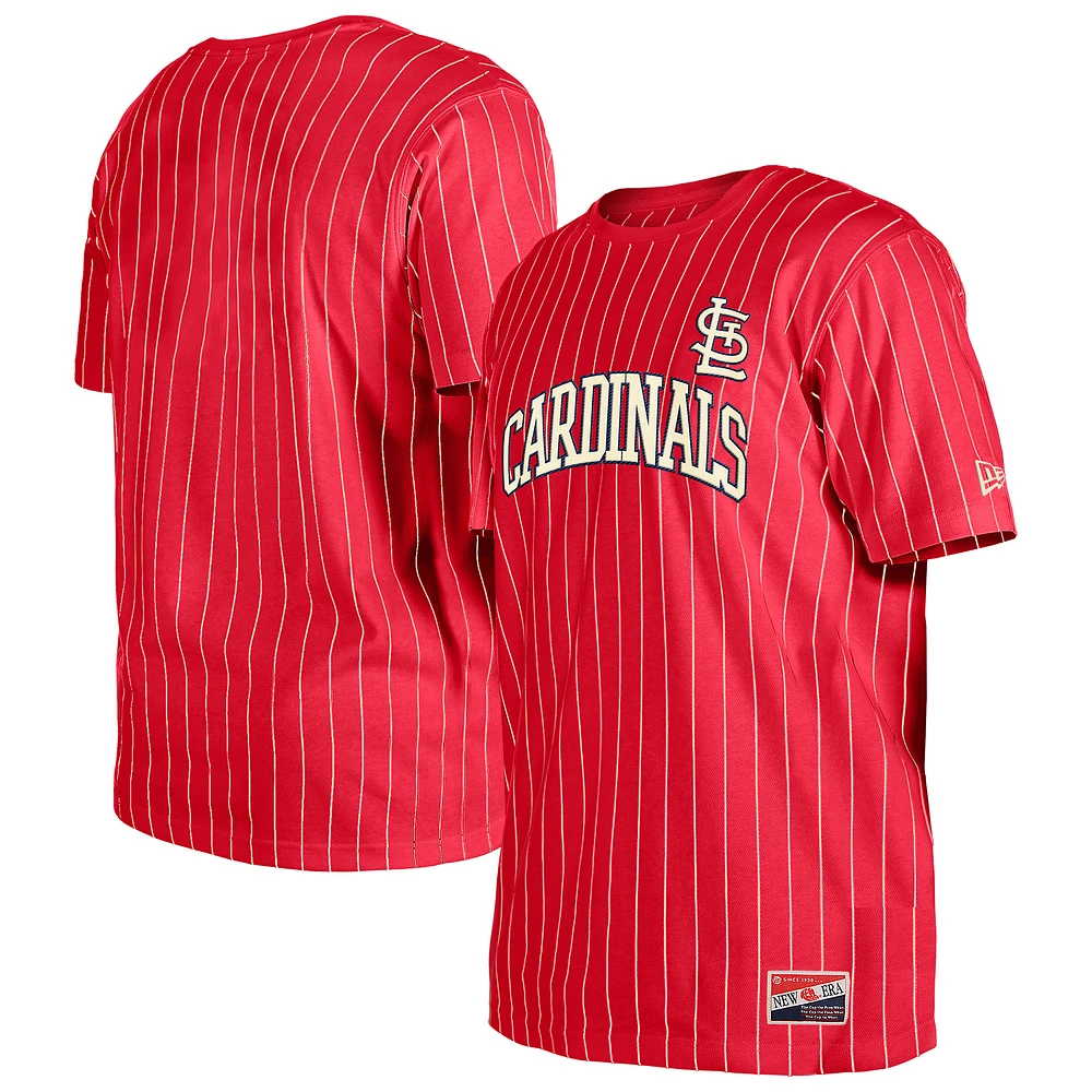 Men's New Era Red St. Louis Cardinals Throwback Pinstripe T-Shirt