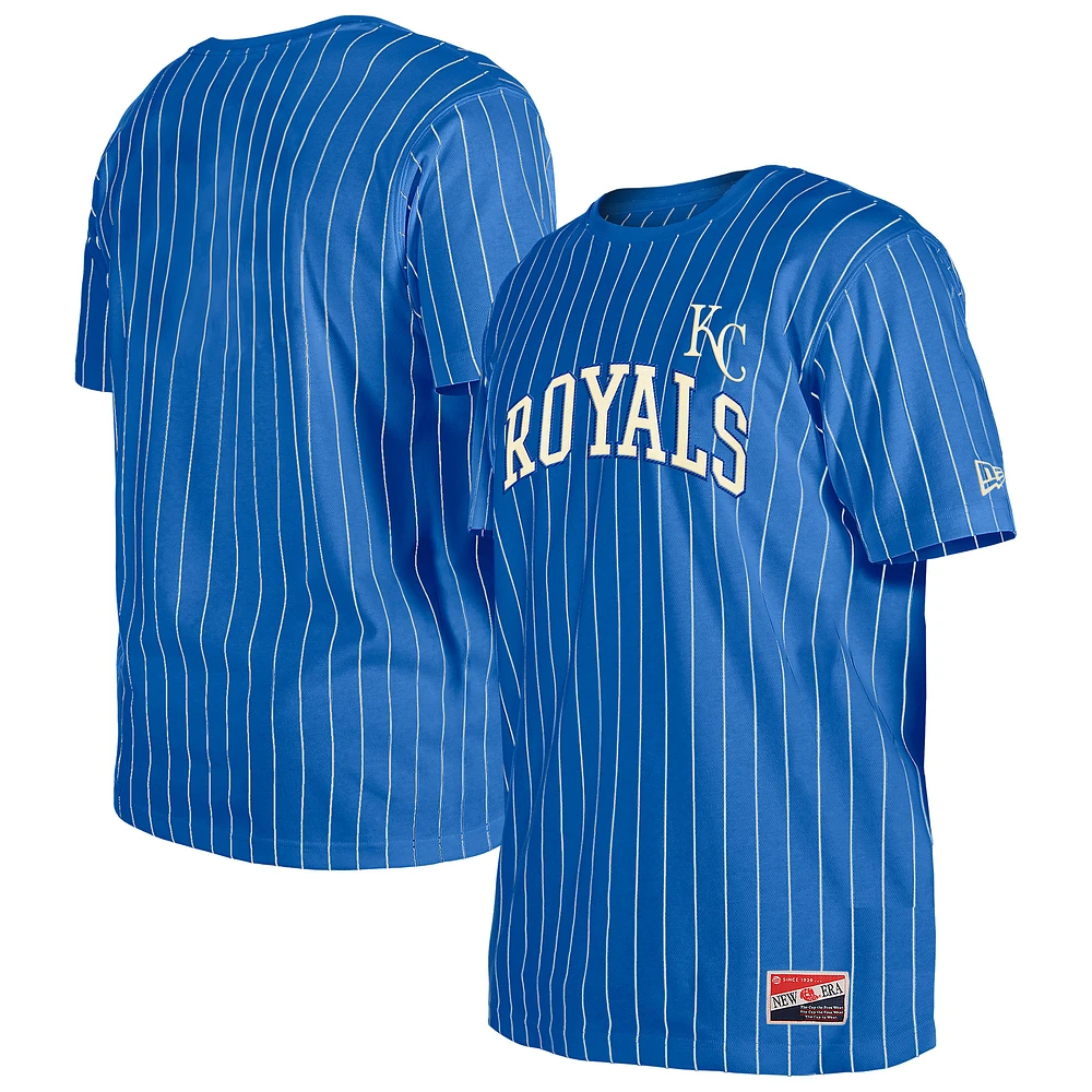 Men's New Era Royal Kansas City Royals Throwback Pinstripe T-Shirt