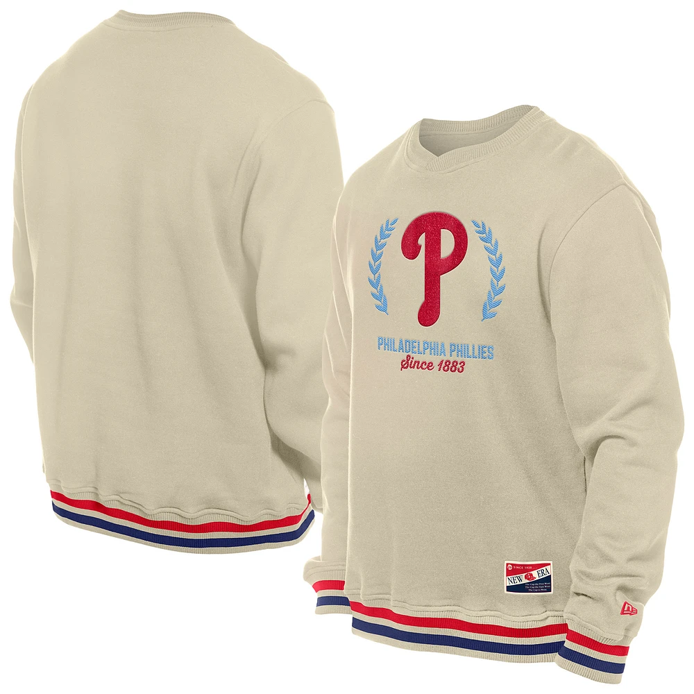 Men's New Era Cream Philadelphia Phillies Throwback Pullover Sweatshirt