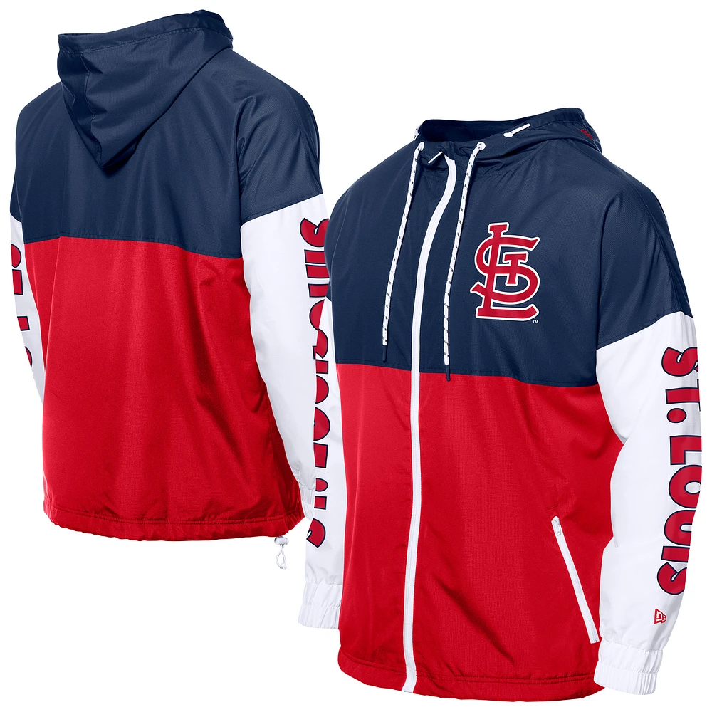 Men's New Era Red/Navy St. Louis Cardinals Color Block Full-Zip Hoodie Windbreaker