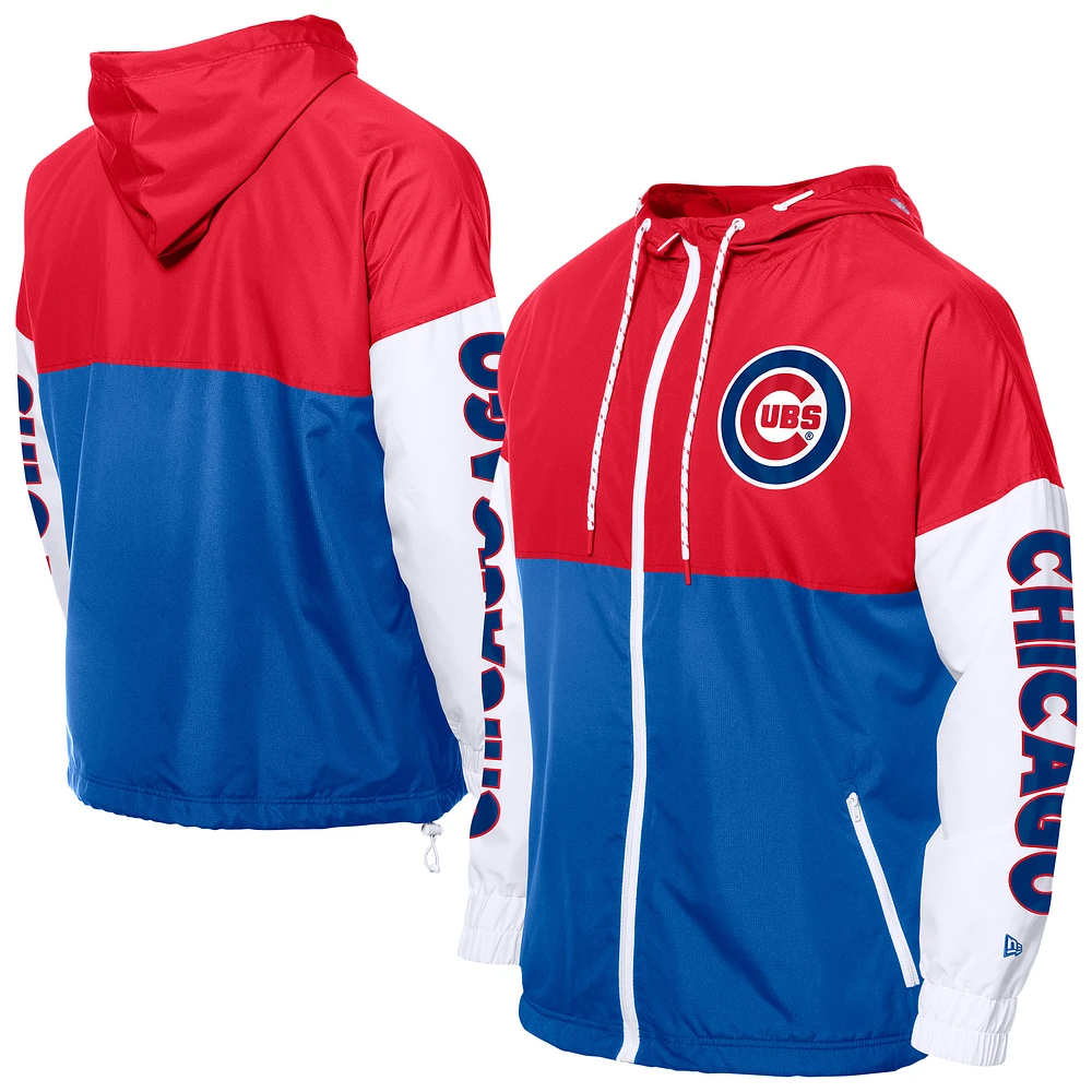 Men's New Era Royal/Red Chicago Cubs Color Block Full-Zip Hoodie Windbreaker