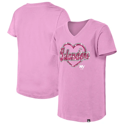 Girl's Youth New Era Pink York Islanders Flip Sequin V-Neck T-Shirt