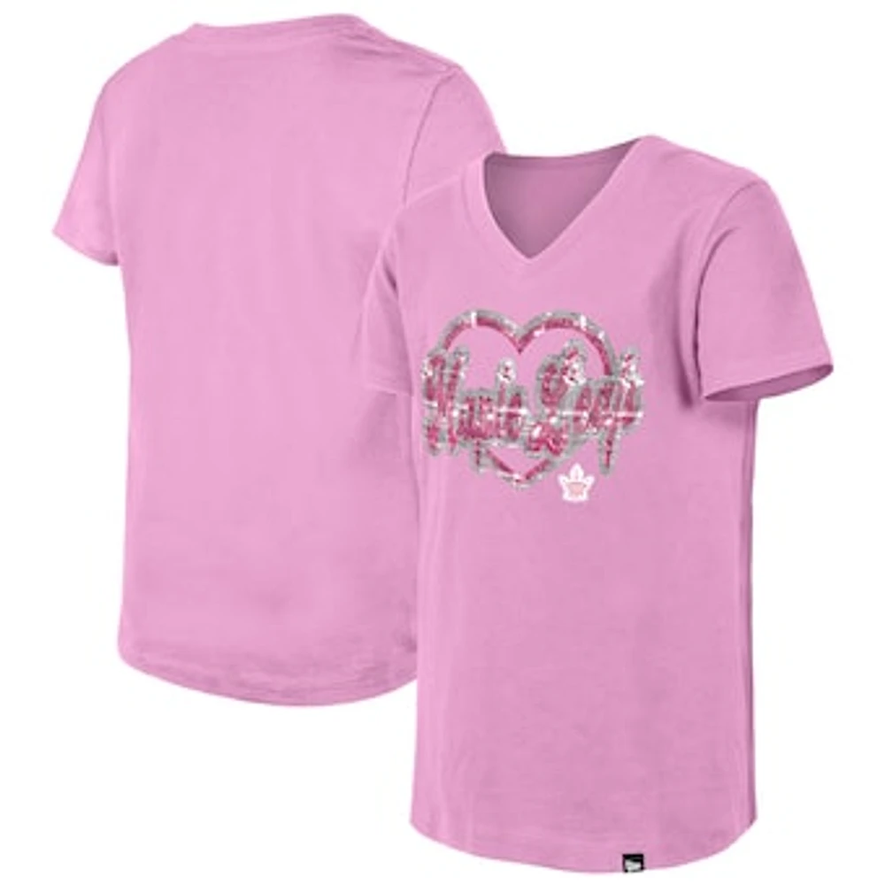 Girl's Youth New Era Pink Toronto Maple Leafs Flip Sequin V-Neck T-Shirt
