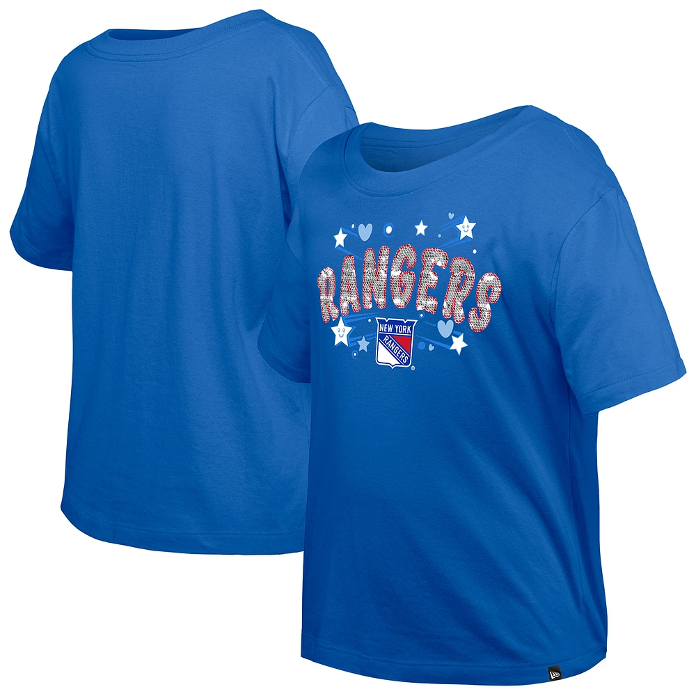 Girl's Youth New Era Blue York Rangers Flip Sequin T-Shirt