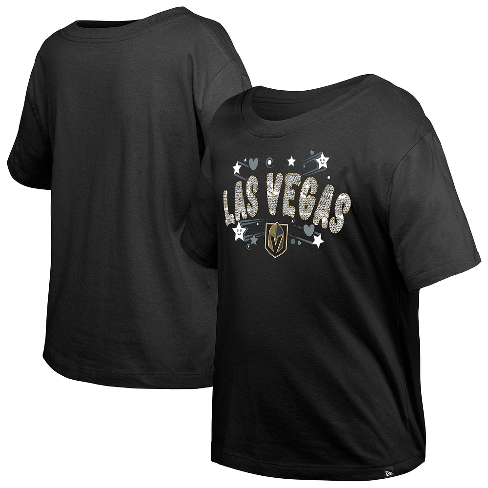Girl's Youth New Era Black Vegas Golden Knights Flip Sequin T-Shirt