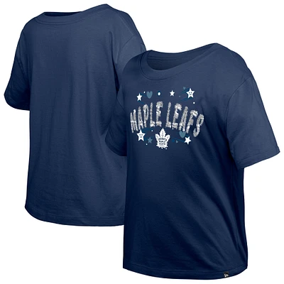 Girl's Youth New Era Navy Toronto Maple Leafs Flip Sequin T-Shirt