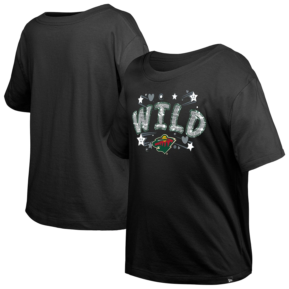 Girl's Youth New Era Black Minnesota Wild Flip Sequin T-Shirt