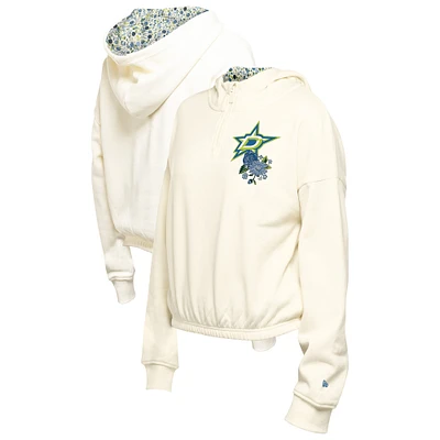 Women's New Era Cream Dallas Stars Glam Game Quarter-Zip Cropped Floral Hoodie Pullover
