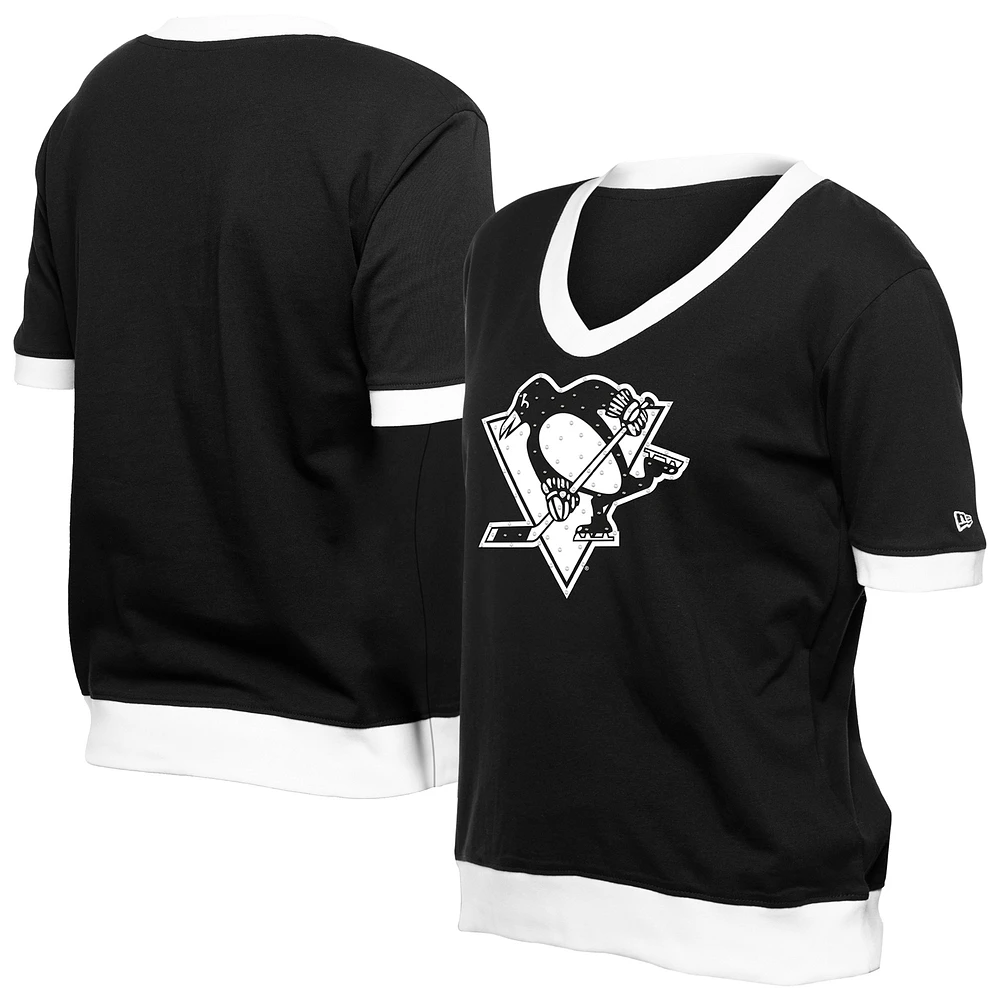 Women's New Era Black Pittsburgh Penguins Game Day Rhinestuds T-Shirt