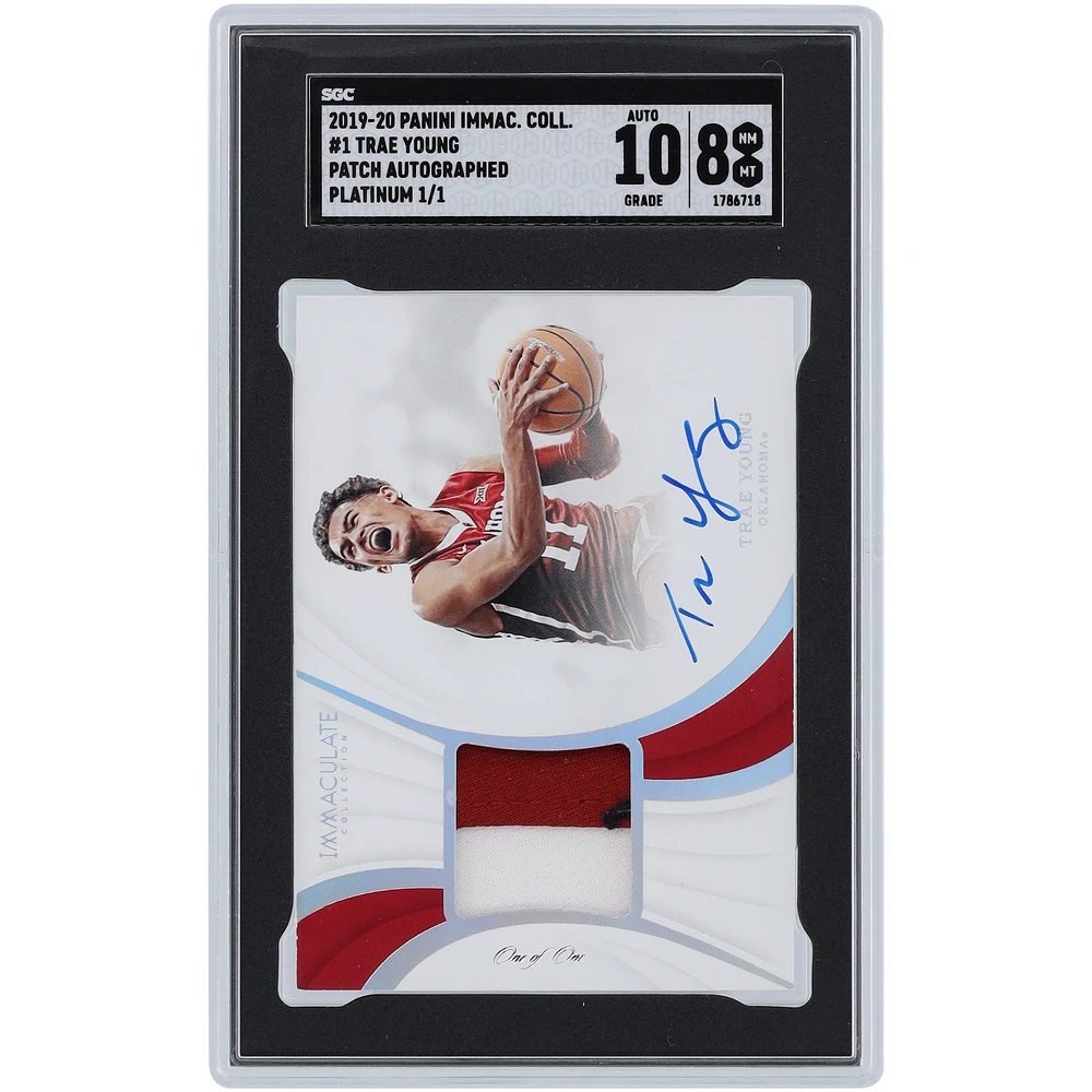 Trae Young Oklahoma Sooners Autographed 2019-20 Panini Immaculate Collection Tri-Color Relic Platinum #1 #1/1 SGC Authenticated 8/10 Card