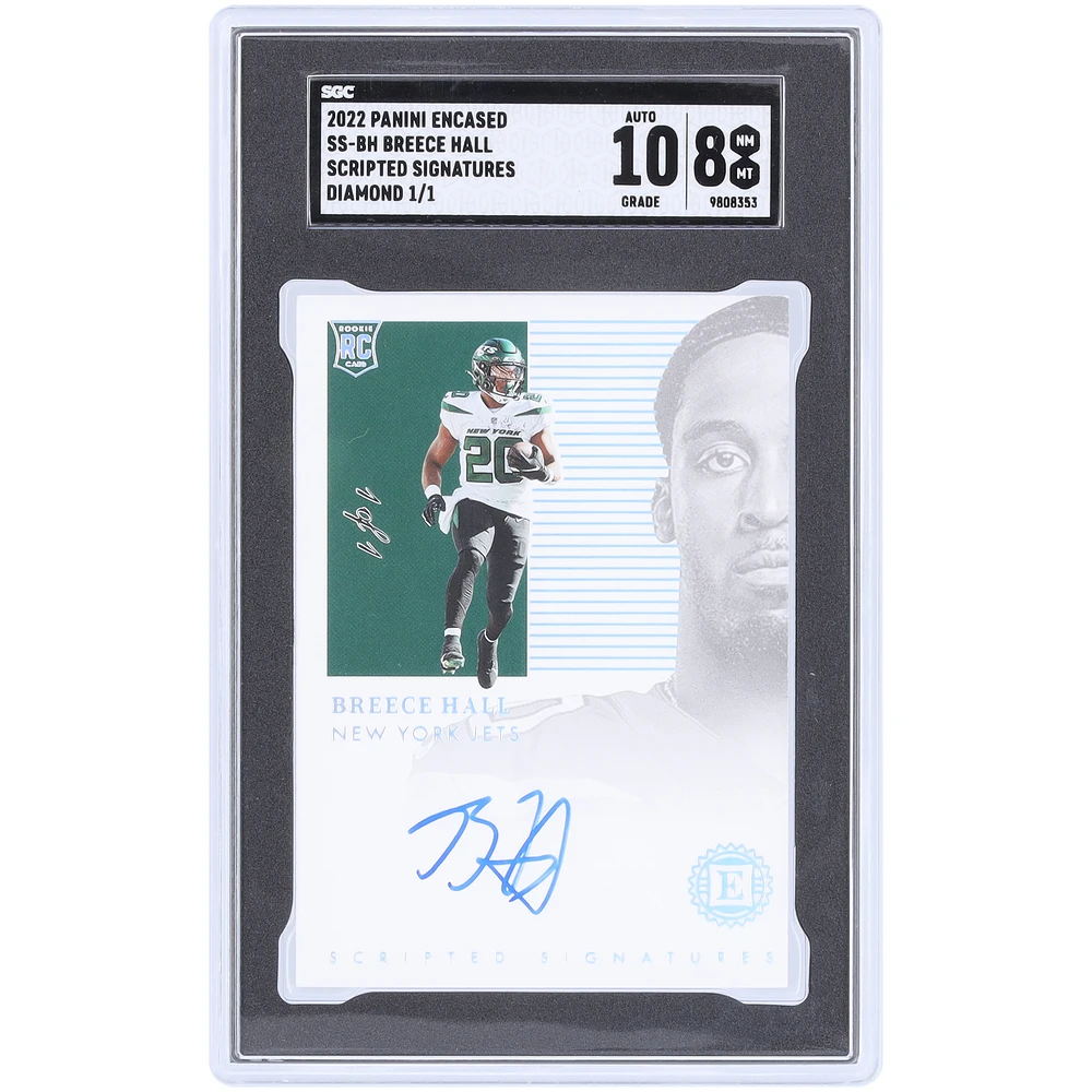 Breece Hall New York Jets Autographed 2022 Panini Encased Scripted Signatures Diamond #SS-BH #1/1 SGC Authenticated 8/10 Rookie Card