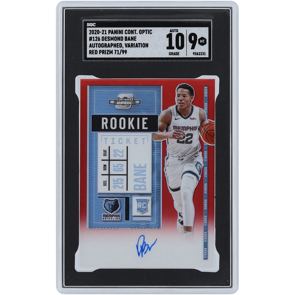 Desmond Bane Memphis Grizzlies Autographed 2020-21 Panini Contenders Optic Red Prizm #126 #71/99 SGC Authenticated 9/10 Rookie Card