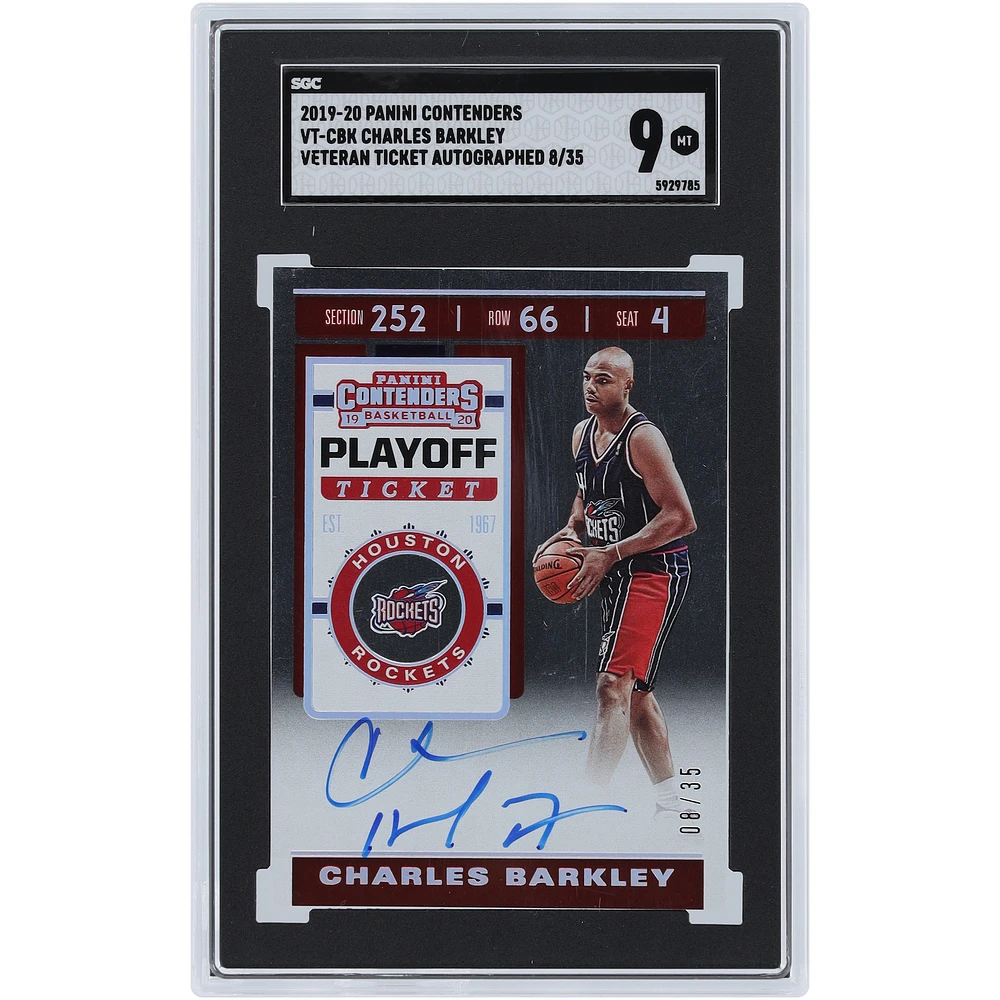 Charles Barkley Houston Rockets Autographed 2019-20 Panini Contenders Playoff Ticket #VT-CBK #8/35 SGC Authenticated 9 Card