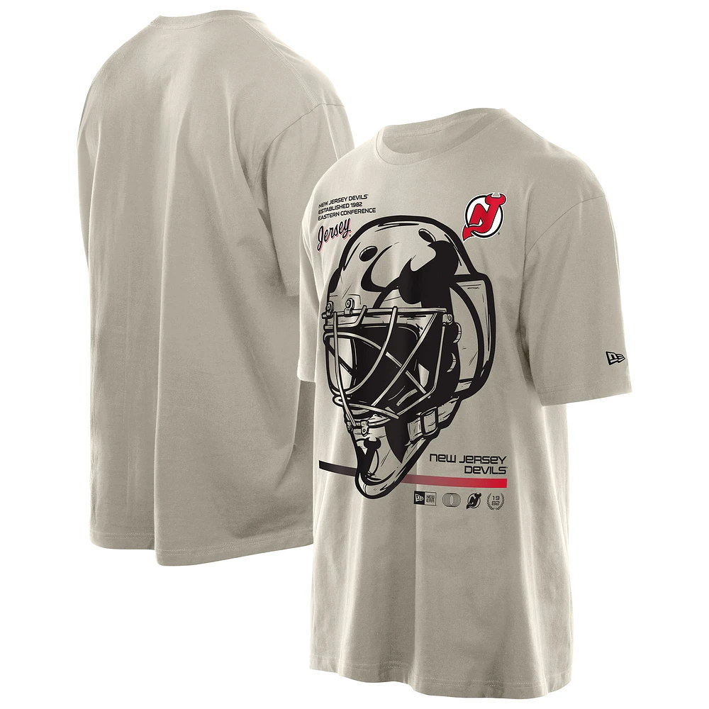Men's New Era Tan Jersey Devils Goalie Mask T-Shirt