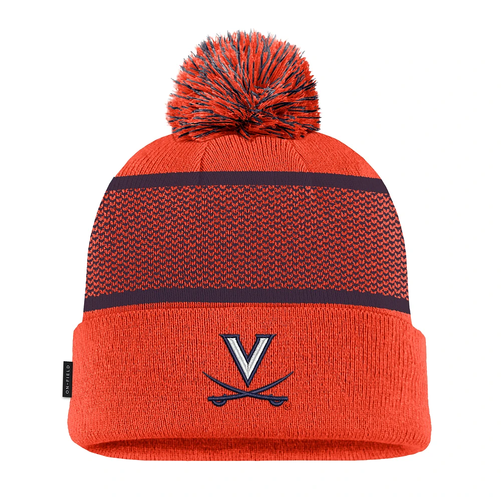Men's Nike Orange Virginia Cavaliers 2024 Sideline Peak Cuffed Knit Hat with Pom