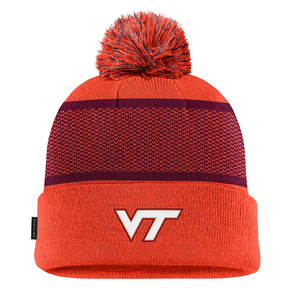 Youth Nike Orange Virginia Tech Hokies 2024 Sideline Peak Cuffed Knit Hat with Pom