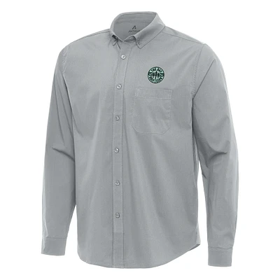Men's Antigua Gray TGL The Bay Golf Club Flight Woven Tri-Blend Long Sleeve Button-Down Shirt