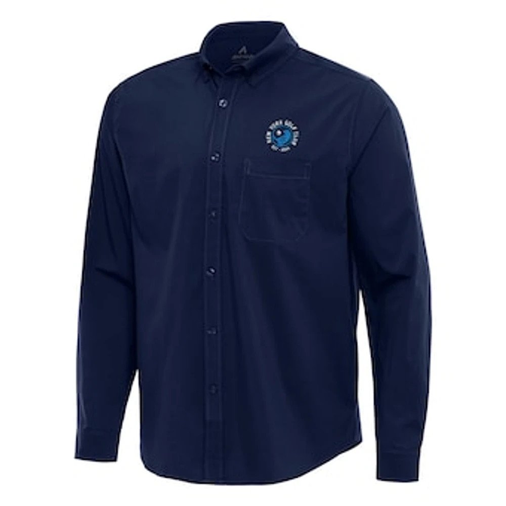 Men's Antigua Navy TGL New York Golf Club Flight Woven Tri-Blend Long Sleeve Button-Down Shirt