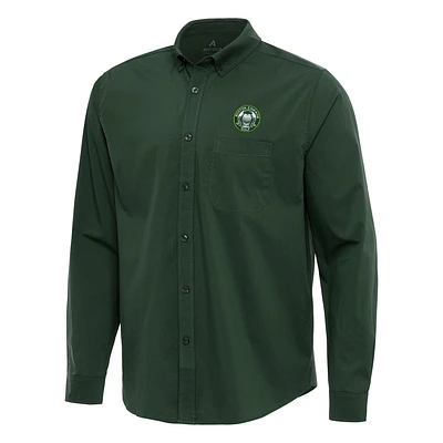 Men's Antigua Green TGL Boston Common Golf Flight Woven Tri-Blend Long Sleeve Button-Down Shirt