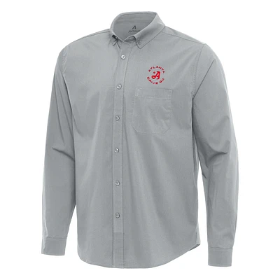 Men's Antigua Gray TGL Atlanta Drive GC Flight Woven Tri-Blend Long Sleeve Button-Down Shirt