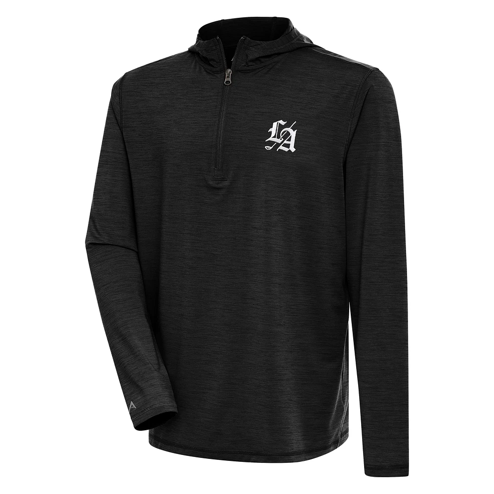 Men's Antigua Heather Black TGL Los Angeles Golf Club Tidy Quarter-Zip Hoodie