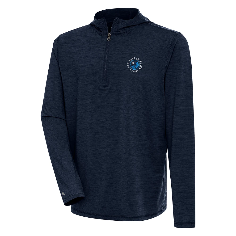 Men's Antigua Heather Navy TGL New York Golf Club Tidy Quarter-Zip Hoodie